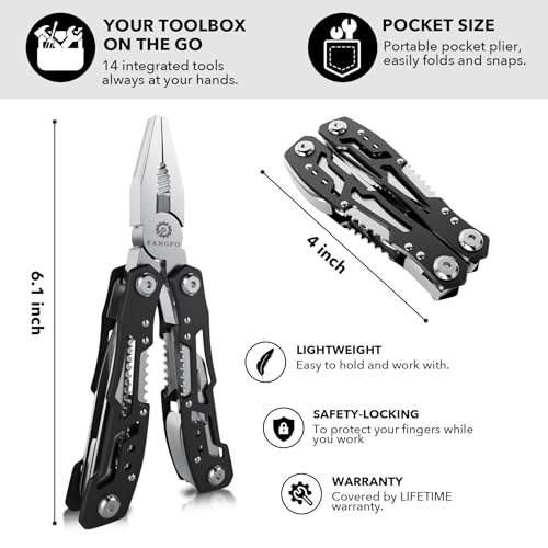 14-In-1 Multitool with Safety Locking, Professional Stainless Steel Multitool Pliers Pocket Knife, Bottle Opener, Screwdriver with Nylon Sheath ，Apply to Survival,Camping, Hunting and Hiking 6 Pcs