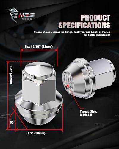 MZS M14x1.5 Lug Nuts for Edge Explorer Maverick Mustang MKZ MKX Chrome 20PC M14-1.5 Maverick Edge Explorer Mustang