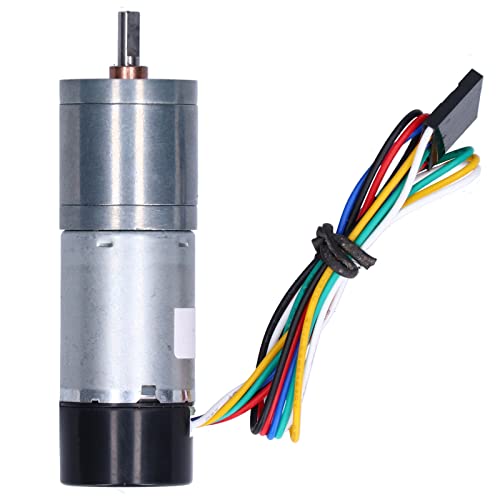 DC12V 170RPM Geared Motor with Hall Encoder High Torque, Wear Resistant Metal Gear Motor with Speed Measuring Signal Feedback for Smart Cars, Robots and Home Appliances, 25mm Diameter Gearbox DC12V 170RPM