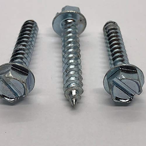 1.5" - #14 Lag Screw - Hex Head - Slotted Flange Head - Coarse Thread - Grade A-Zinc Coated 1-1/2 in x 1/4 in - Heavy Duty Wood Screw (100) 100