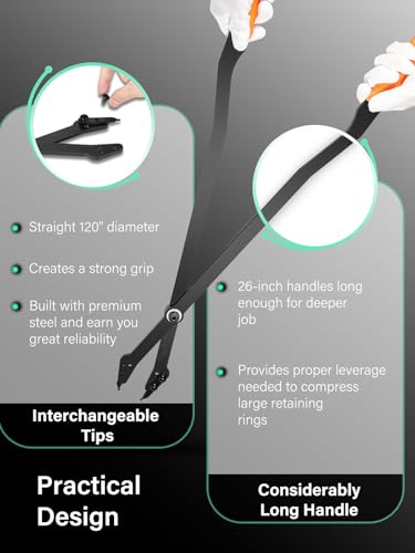 1489 26inch Heavy-duty Internal Retaining Ring Pliers for GM Transmissions 5L40/ 5L50/ 6L50/ 6L80/ 6L90 丨with Interchangeable Tips丨 Stronger Grip