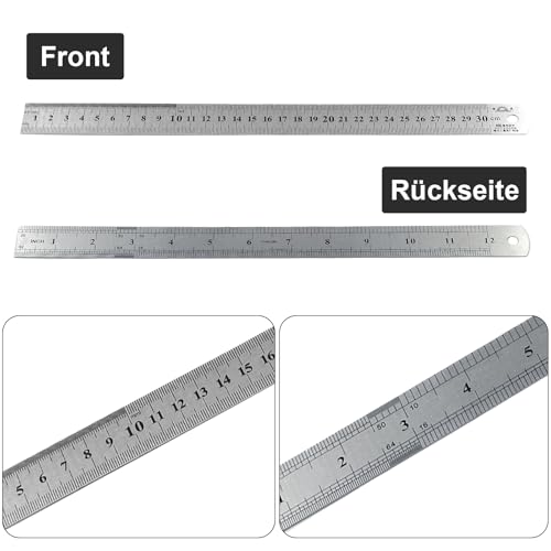 Set of 3 Stainless Steel Rulers, Metal Ruler Set 15/20/30 cm, Steel Ruler Double Sided Scale Edge Centimeter & Inch Steel Ruler Measuring Tool Precision Ruler for Engineering Teaching Office Office School silver