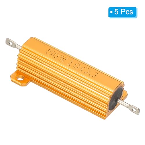 PATIKIL 5 Pieces 50 W 10 Ohm 5% Tolerance Aluminum Housing Resistors Set Resistance Assortment with Screws Wire Wound Potentiometer Power for Machines Electronics DIY Project Golden 10 Ohm 50 W