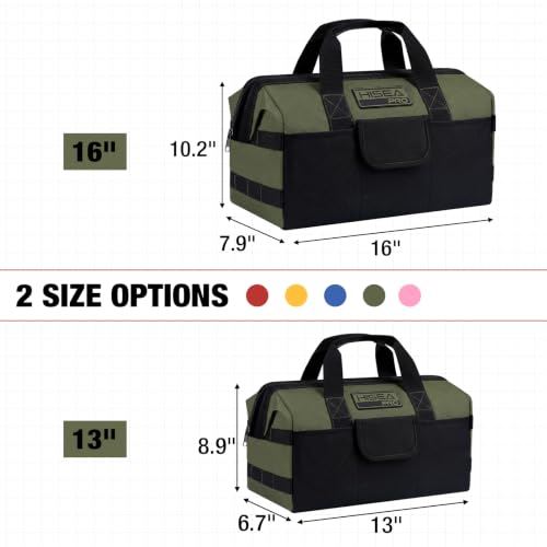 HISEA 3 Pack Heavy Duty Tool Bag, 16-Inch Waterproof Tools Organizer Tote Red, Navy, Green 16 Inch