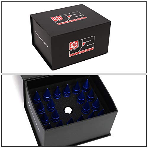 DNA MOTORING LN-T7-012-15-BL Blue J2 Engineering 7075 Aluminum M12X1.5 16Pcs L: 80mm Spiky Cap Lug Nut w/4Pcs Lock+Key