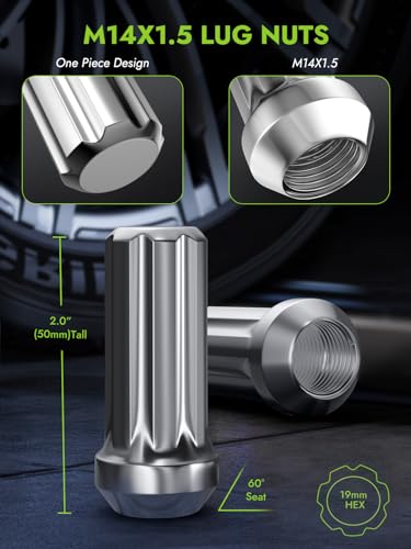 AUTOPTIM M14x1.5 Spline Lug Nuts & 2PCS 7 Spline Lug Nuts Socket Key