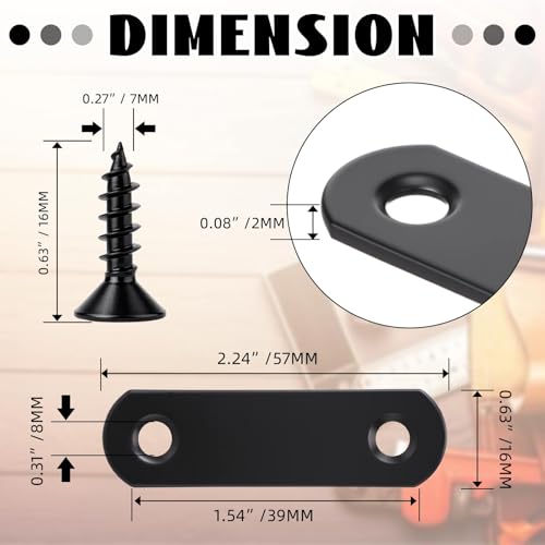 Yinkin 100 Pcs 2.2"x0.6" Black Stainless Steel Flat Straight Braces Mending Plates with 200 Screws, Rustproof Straight Brackets for Furniture, Shelves, Cabinets & DIY Wood Joint Repair 2.2 Inches/ 57 mm