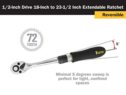 Titan 12073 1/2-Inch Drive x 18 to 23-1/2-Inch 72-Tooth Extendable Ratchet