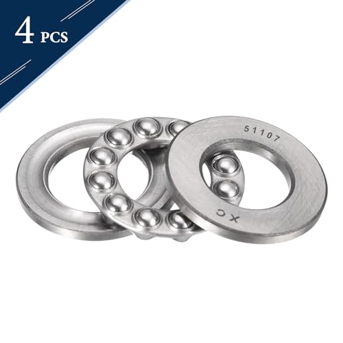 HiPicco Thrust Ball Bearings, 4pcs 51107 Plane Axial Ball Bearing 3-in-1, 35mm x 52mm x 12mm Chrome Steel ABEC3 Single Row Roller