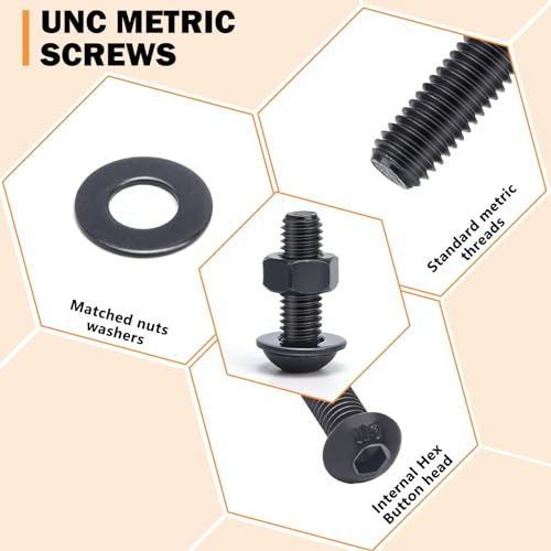 400PCS M6 M8 Button Head Screws Kit, GTERNITY M6-1.0 M8-1.25 Assorted Machine Screws Nuts Washers Alloy Steel Black Oxide Metric Internal Hex Screws Bolts Nuts Washers Set M6 m8 400 B