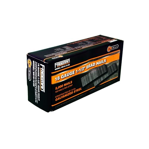 Freeman 18-Gauge Brad Nails, 1-1/2 Inch, Glue Collated Galvanized, 5000 Count – For Trim, Molding and Baseboards, Fits Most 18-Gauge Pneumatic, Electric Brad Nailers – BN18-15-5K 18-Gauge 1-1/2"