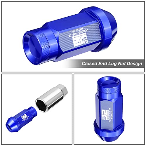 J2 Engineering J2-LN-T7-037-15-BL M12 x 1.5 T6-7075 Aluminum Closed End Lug Nuts w/Deep Drive Extension Adapter,Blue,24mm x 50mm