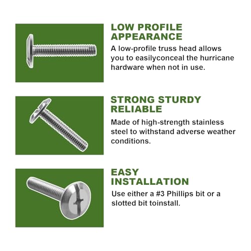 Combo Sidewalk Bolts, 304 Stainless Steel, Hurricane Hardware, 1/4" X 1-1/2", Rust-Resistant Durable Truss Head Shutter Screws for Hurricane Shutters Panel Machinery, 100-Pack