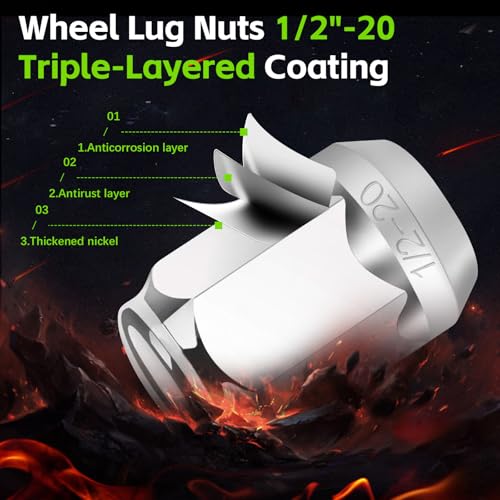 20PCS Chrome Closed End Bulge Acorn Style Lug Nuts, 1/2"-20 Thread Size - Conical 60 Degree Seat，for Ford Mustang 1964-2014,Ranger 1990-2010,Explorer 1991-2015,F-150 1989-1996 Silver