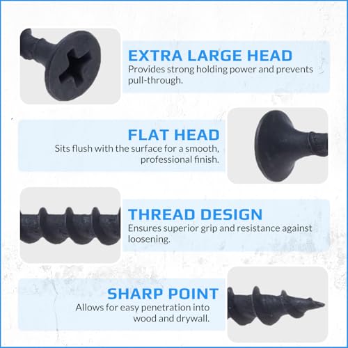 Drywall Screws 100mm (Pack of 200), Self Tapping Countersunk Flat Bugle Head Phillips Coarse Thread Sharp Point Black Phosphate Plaster Screw for Plasterboard & Wood (4.8mm x 100mm / 0.189" x 3.937") 4.8x100mm