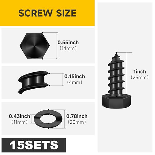 Mywish (15Sets) 3/8" x 1" Hex Head Lag Bolts & 50Pcs 4 Inch Wood Screws, #14 x 4 Heavy Duty Outdoor Wood Screws Assortment Kit Deck Screws, Black Timber Screws Lag Bolts, Lag Screws Wood Screws