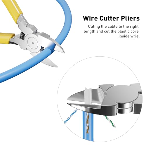 Ethernet crimping tool kit RJ45 crimp tool, Cat5 Cat6 Pass Through Crimping Tool for Network Cable Tester, Multiply Stripper, 50PCS Cat 6 Pass Through Connectors and Strain Relief Boots 10 IN 1 Set