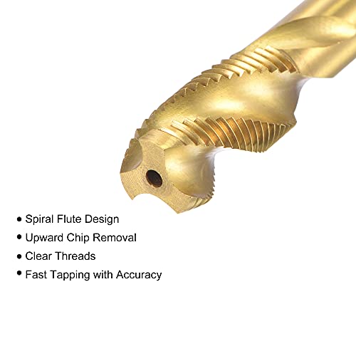 sourcing map M10 x 1 High Speed Steel Spiral Groove Tap | Titanium Coated Machine Tap 3 Flute Tapping Tool H2 Tolerance