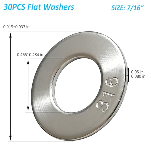 30-Pack 7/16" 316 Stainless Steel Flat Washers