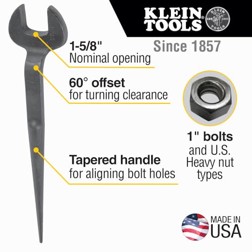 Klein Tools 3214 Spud Wrench, Made in USA, 1-5/8-Inch Nominal Opening, 1-Inch Bolt for U.S. Heavy Nut Standard