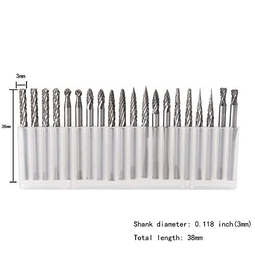 Carbide Burr Set Solid Tungsten Carbide Rotary Burrs 3mm(0.118'') Shank Fits Die Grinder Drill for Woodworking,Drilling Metal Carving Engraving Polishing