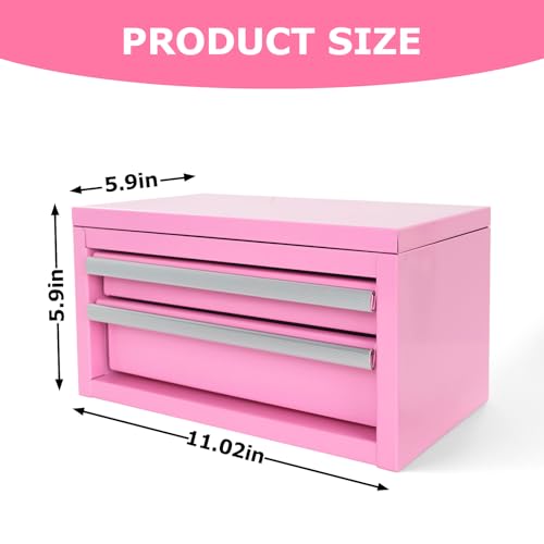 Mini Steel Tool Box with Drawers - Small Tool Chest for Small Item Storage Organizer - Portable Metal Toolbox Organizer with Tool Drawer (mini pink) mini pink