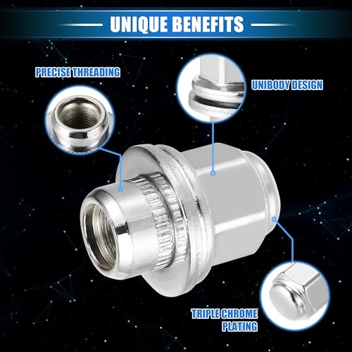 20 Pcs Wheel Lug Nuts Compatible for INFINITI EX35 G25, Durable Chorme Plated M12x1.25 Carbon Steel Silver Tone Tire Lugnuts 20
