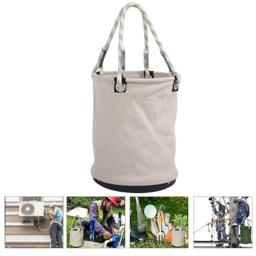 Pyhodi Canvas Bucket, 40x30 cm Heavy Duty 30KG Load Capacity Wide Opening Straight Wall Tool Bucket, Foldable Construction Tool Storage All Purpose Tool Bucket for Maintenance Work, White