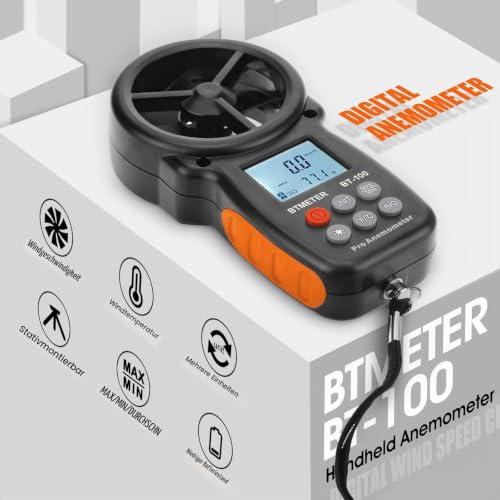 BTMETER Digital Anemometer - Handheld Wind Gauge - Digital LCD Meter for Precise Wind Speed Measurement (CFM) with Max./Min./Average - LCD Backlight - for Shooting BT-100 wind gauge, 1 piece
