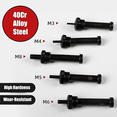 26Pcs Rivet Nut Drill Adapter M3 M4 M5 M6 M8 Metric Mandrel Rivet Nut Thread Insert Aluminum Drill Attachment Tool Set Red Adapter with Nuts & Mandrels