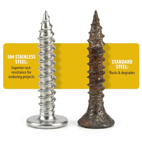 BCP Fasteners #8 x 1" Stainless Steel Truss Head Wood Screws, 300 Pack 1”