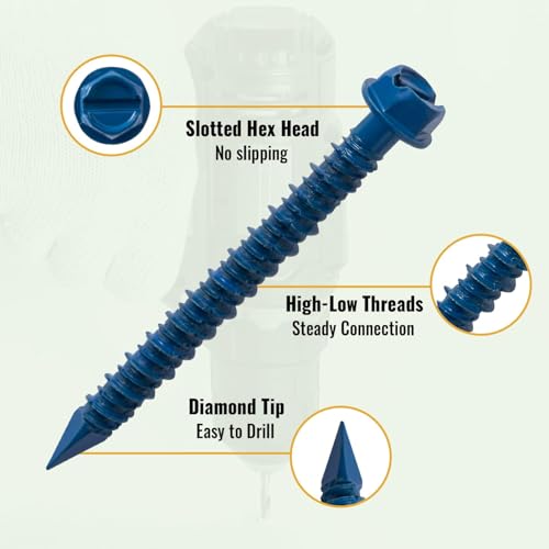 LIONMAX Metal Roofing Screws #10 x 1 inch 300PCS and Concrete Screws 150PCS with Drill Bits