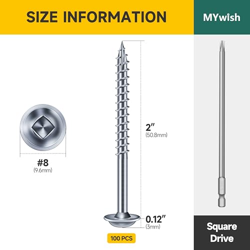 Mywish (10Sets) 3/8" x 3" Hex Head Lag Bolts & 100Pcs Pocket Hole Screws 2 Inch, Heavy Duty Lag Screws with Washers, Wood Screws #8 x 2 Washer Head Square Drive Self Tapping Pocket Screws