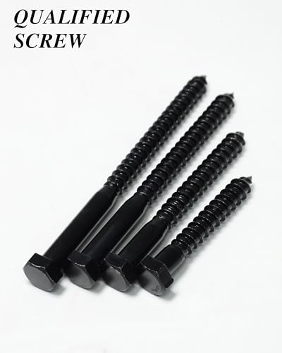 (2Box) 3/8" x 6" Hex Head Lag Screws Bolts with Flat Washers, 16Sets Black 304 Stainless Steel 18-8 Heavy Duty 3/8 Lag Bolts for Wood with Hex Socket 3/8" x 6" 2-Box