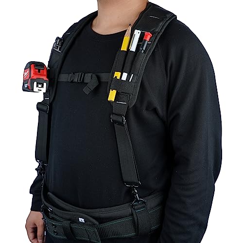 KUNN 3 Point Padded Tool Belt Suspenders with Tool Belt Loops,Black & Blue