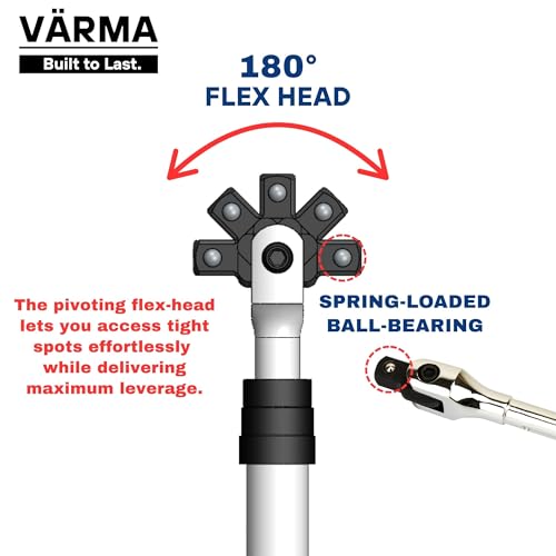 1/2" Drive Breaker Bar – 12–17.75" 6-Stage Extendable Handle, 180° Flex Head, Chrome Vanadium, High Torque 1/2" Drive Breaker Bar
