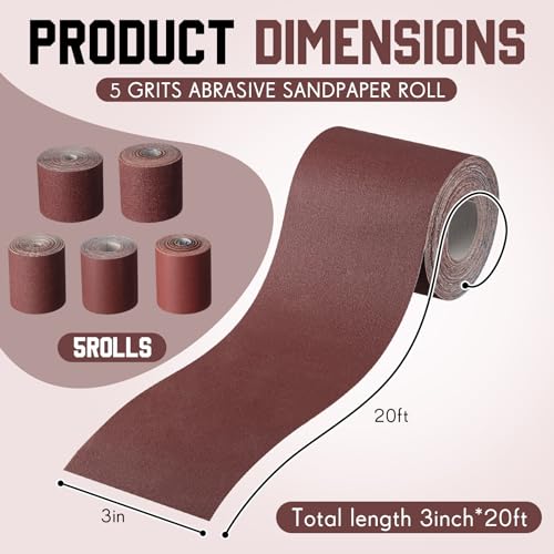 Dimsile100ft 3" Wide Drum Sander Emery Cloth Roll 80 150 240 320 400 Grits 100 ft, Each Roll 20 ft 80 150 240 320 400 Grit