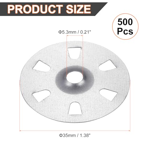 HARFINGTON 500pcs Foam Board Fasteners Washers 1-3/8 Inch Galvanized Steel Wall Washer for Fixing Fastening Installation Foam Board Panels 500