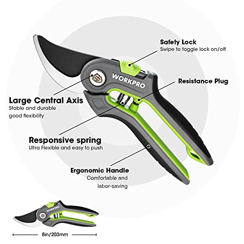 WORKPRO 8’’ Bypass Pruning Shears & WORKPRO Hori Hori Garden Knife，Stainless Steel Blade, Ideal for Weeding, Planting, Digging
