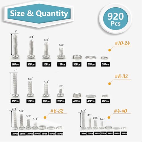 920 Pcs #4-40#6-32#8-32#10-24 Phillips Pan Head SAE Screws Kit and 2000 Pcs M2 M5 M4 M5 Hex Socket Button Head Screw Assortment Black Zinc Galvanized