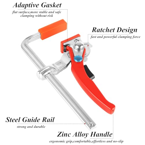 LANIAKEA 2PCS Ratcheting Table Clamp Quick Bar Clamp with 0~6" Clamping Range Ratchet Guide Rail F Clamp for MFT Table and Guide Rail System
