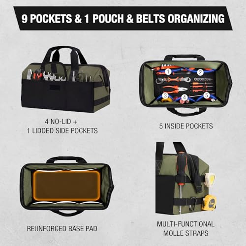 HISEA 3 Pack Heavy Duty Tool Bag, 16-Inch Waterproof Tools Organizer Tote Red, Navy, Green 16 Inch