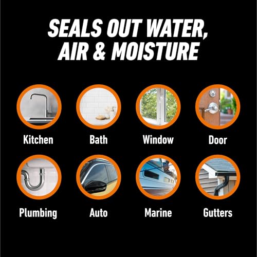 Gorilla 100% Silicone Waterproof Caulk, Clear, 10 oz Cartridge, 2-Pack 10oz Cartridge