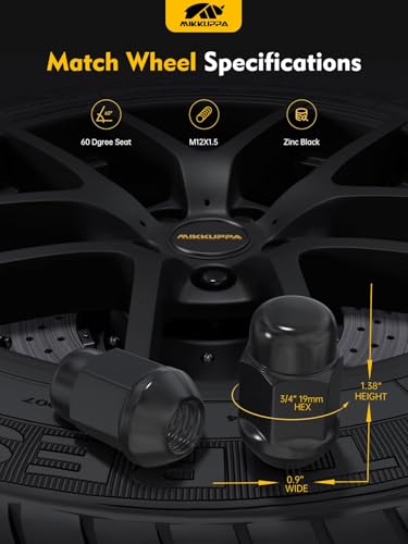 MIKKUPPA M12x1.5 Wheel Lug Nuts, Black 24PCS Closed End Tire Nut M12x1.5 - 24PCS