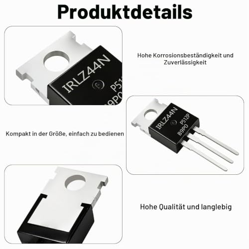 IRLZ44N N-Channel MOSFET Transistor 55V 47A 3-Pin TO-220AB Pack of 10 | IRLZ44N PBF Transistors Module for Switching PWM DIY Electronics, MOSFET Field Effect Transistor Rectifier for Motor Control