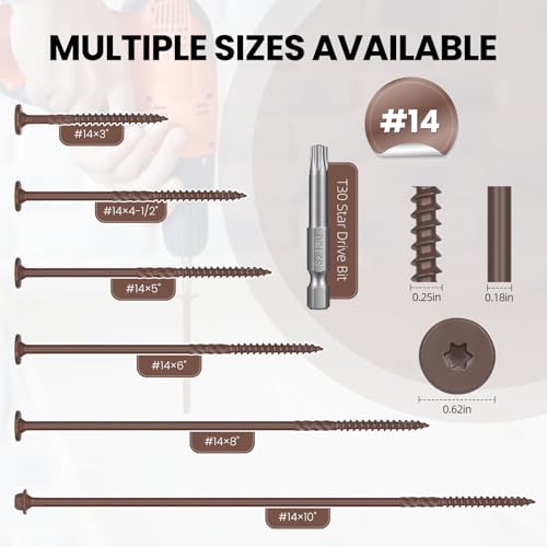 #14 * 5 Heavy-Duty Wood Screws（110Pcs/5LB, Star Drive Structural Wood Screw, Rust Resistant Timber Screws for Timber/Log/Landscaping Wood,Brown #14 x 5" 5 LB 110