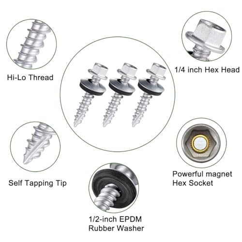 300Pcs Silver #10x1 Metal Roofing Screws for Metal Roofs, Sheds,Fences #10x1" 300