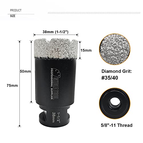 SHDIATOOL Tile Diamond Core Hole Saw,1-1/2-inch Drill Bits Plus Hexagon Adapter for Porcelain Ceramic Marble