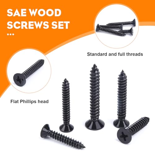 542PCS #4#6#8#10#12 Phillips Head Screw Set Stainless Steel Wood Screws Assortment Kit, Assorted Sheet Metal Self Tapping Screws, 18-8(304) Stainless Steel (Flat Black) flat black