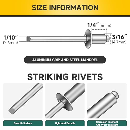 Mywish (300Pcs) 3/16" x 1/4" Blind Pop Rivets & (150Pcs) #8 x 2 Self Tapping Screws, 3/16 Aluminum Grip and Steel Mandrel Blind Rivets Flat Phillips Head Sheet Metal Screws